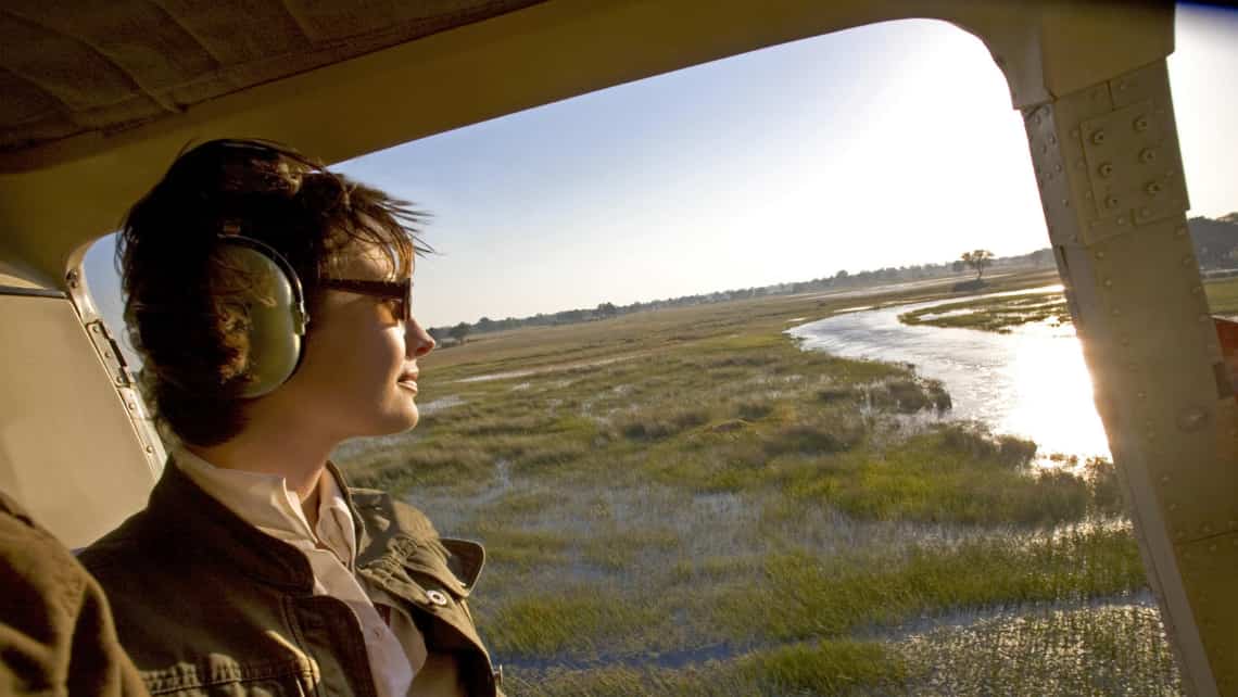 Helikopterflug mit Aussicht auf die Lagune Belmond Eagle Island Lodge, Okavango Delta